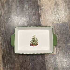 Christopher Radko White Baking Dish with Green Trim and Christmas Tree